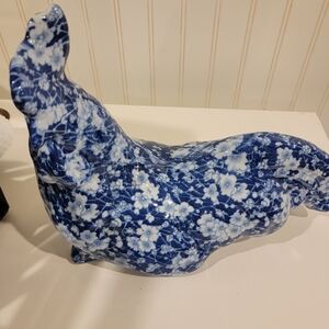 Blue & White Rooster Chicken Ceramic Chinoiserie Chintz Style